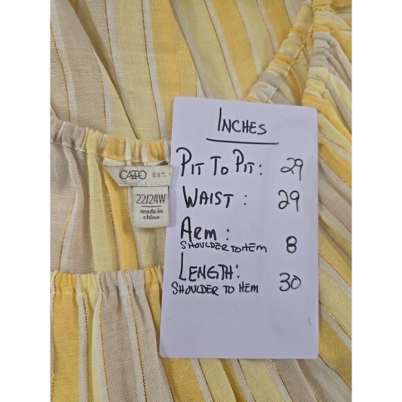 Cato Linen Blend Yellow Stripe Blouse Womens 22 24 Metallic Thread Flutter Boho - Picture 5 of 8